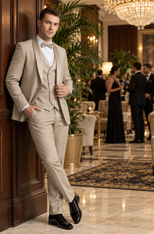 Champagne Modern Shawl Lapel Tuxedo Set – Wedding & Prom