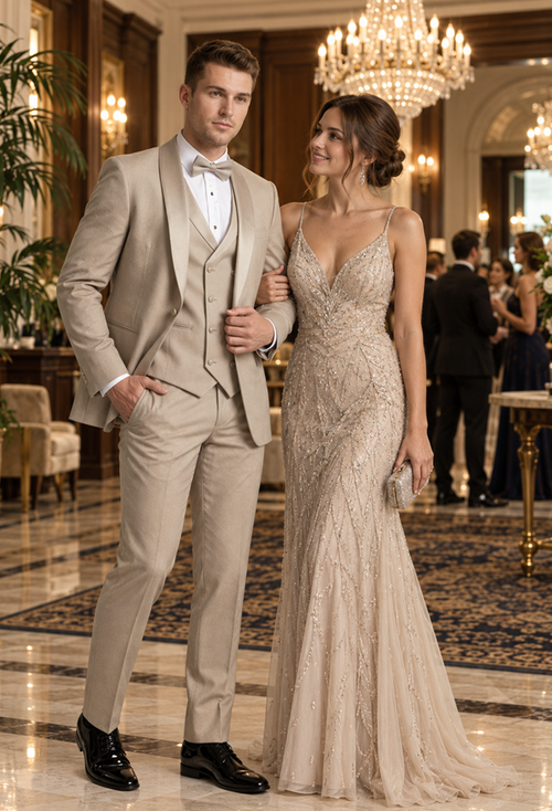 Champagne Modern Shawl Lapel Tuxedo Set – Wedding & Prom