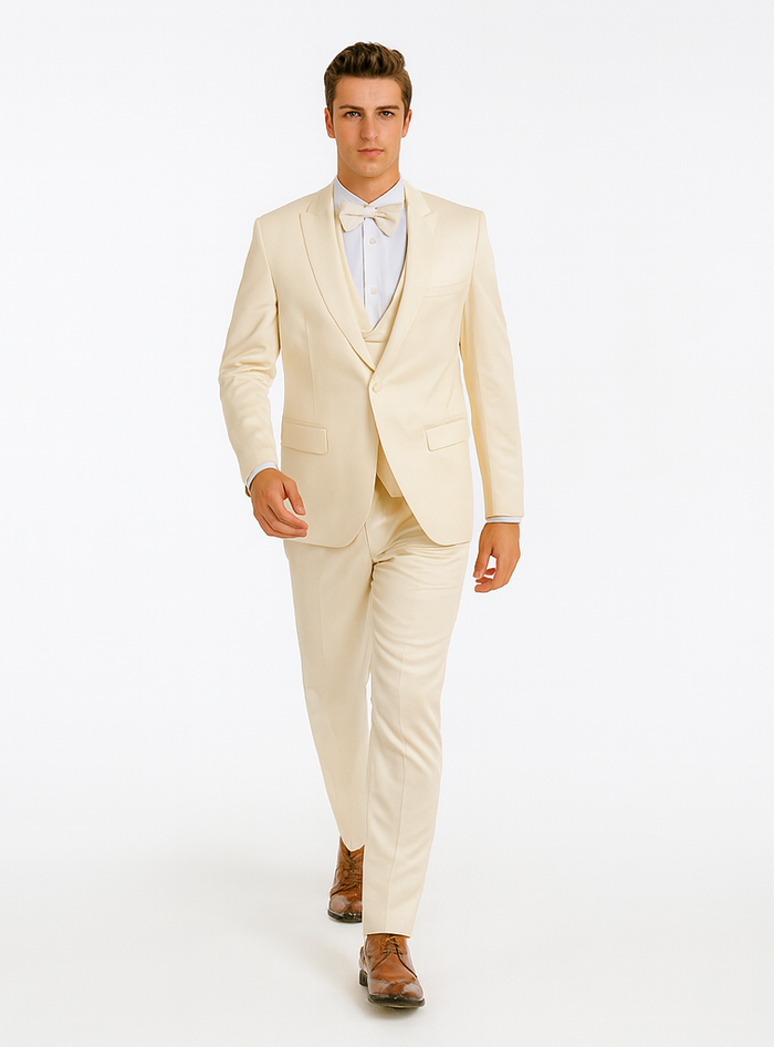 Champagne Satin Tuxedo Set â€“ 4-Piece Look for Weddings & Proms