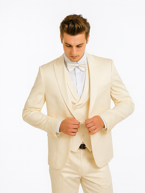 Champagne Satin Tuxedo Set â€“ 4-Piece Look for Weddings & Proms
