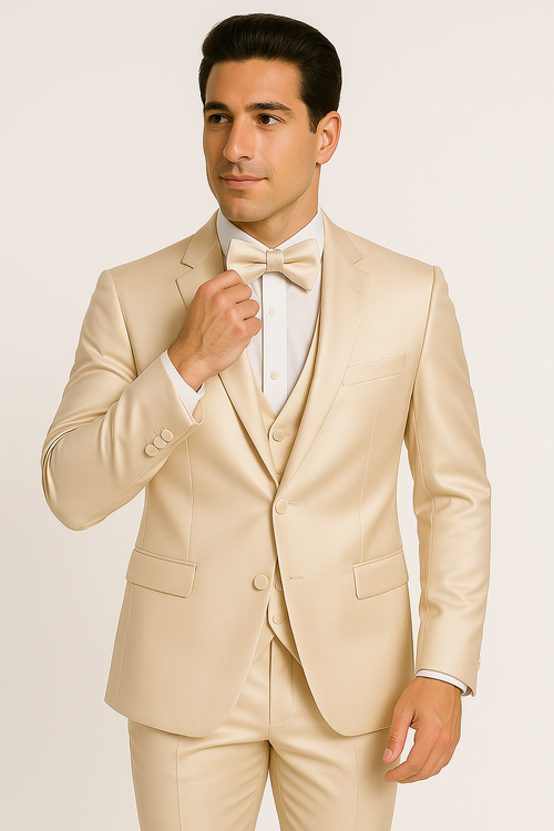Champagne Satin Tuxedo Four Piece Set - Wedding - Prom
