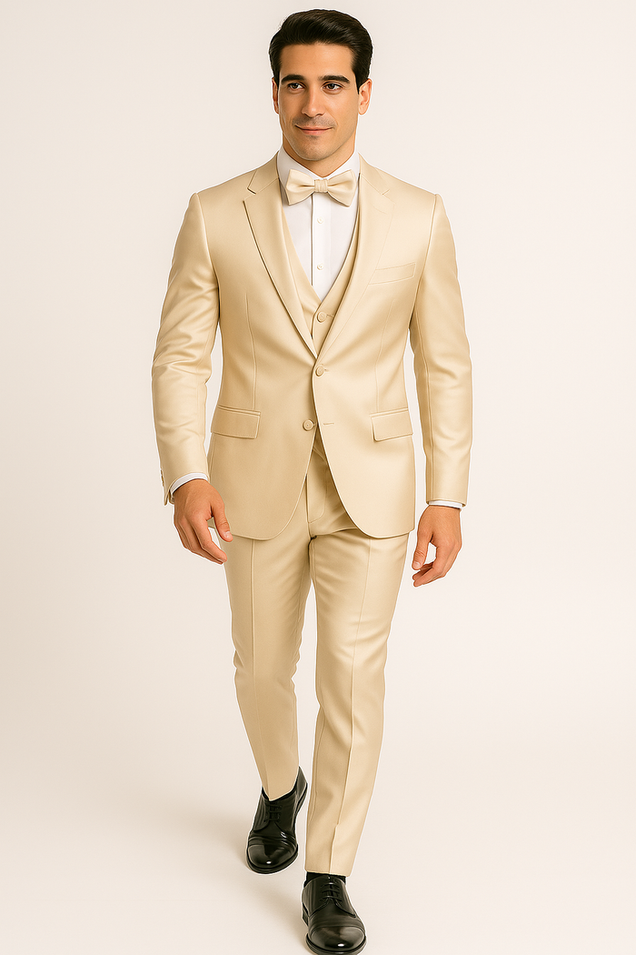 Champagne Satin Tuxedo Four Piece Set - Wedding - Prom