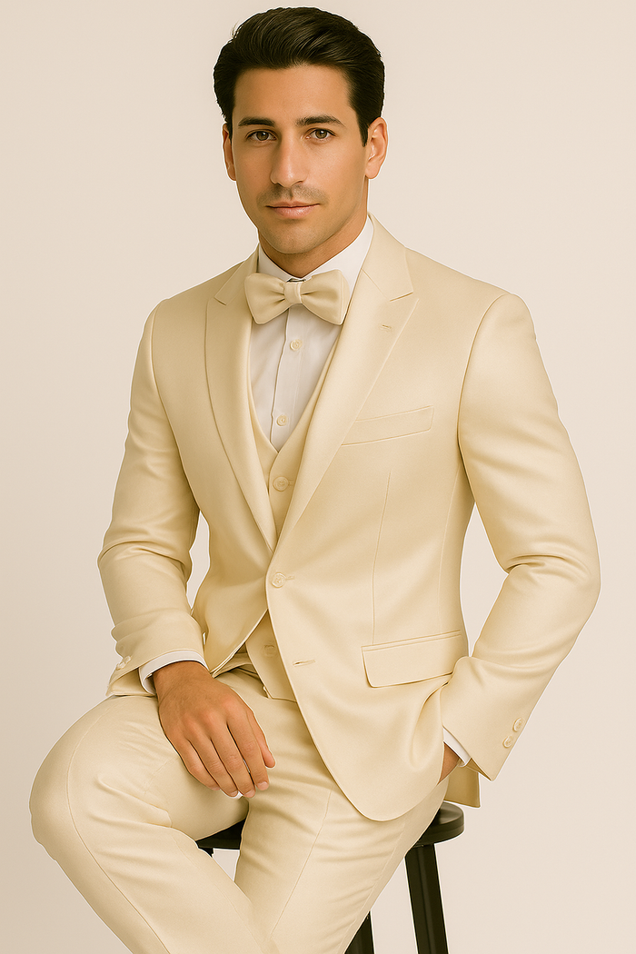 Champagne Satin Tuxedo Four Piece Set - Wedding - Prom