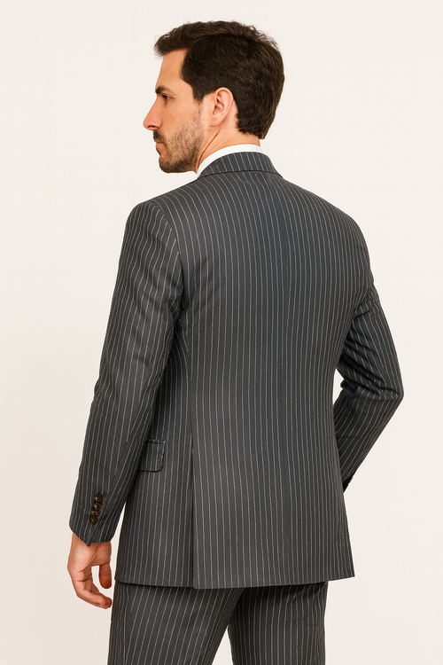"Charcoal Grey Pinstripe Gangster Suit - Men's 2 Button Vested" - New Arrival