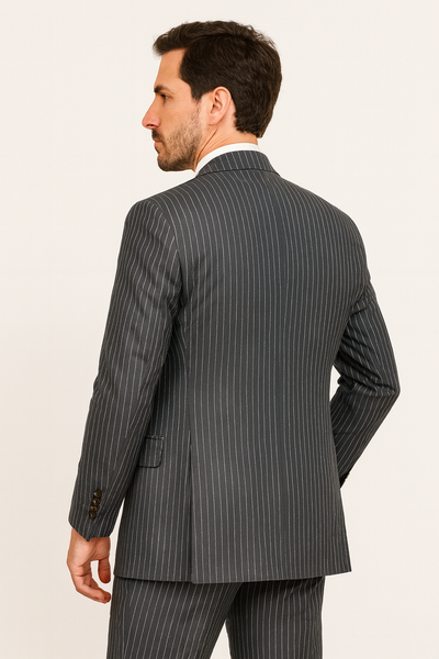 "Charcoal Grey Pinstripe Gangster Suit - Men's 2 Button Vested" - New Arrival