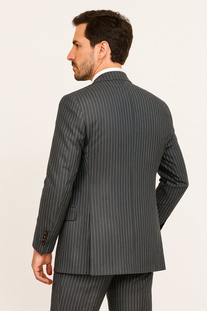 "Charcoal Grey Pinstripe Gangster Suit - Men's 2 Button Vested" - New Arrival