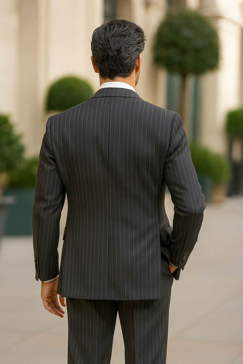 "Charcoal Grey Pinstripe Gangster Suit - Men's 2 Button Vested" - New Arrival