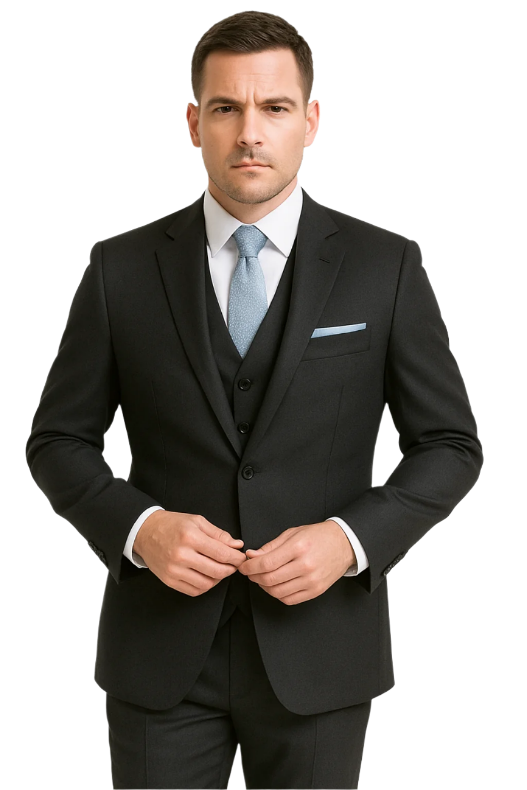 "Blue Sharkskin Business Suit for Men - Two Button Vested Style" - 34 Short
