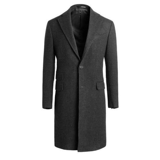 Charcoal Herringbone Heavy Winter Wool Fabric Topcoat