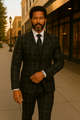 Wool Suit - Italian Made Business Suit by Windowpane Texture Business Pattern Modern Fit Side Vented Men's 2 Piece Big and Tall 100% Wool Fashion Suit - Bold Plaid