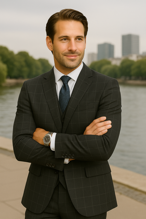 Modern Fit - Wool Suit - Italian Made Business Suit by Statement Men's 3 Piece 100% Wool Modern Fit Suit - Fashion Pattern