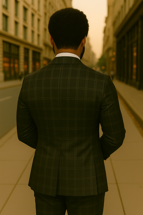 Wool Suit - Italian Made Business Suit by Windowpane Texture Business Pattern Modern Fit Side Vented Men's 2 Piece Big and Tall 100% Wool Fashion Suit - Bold Plaid