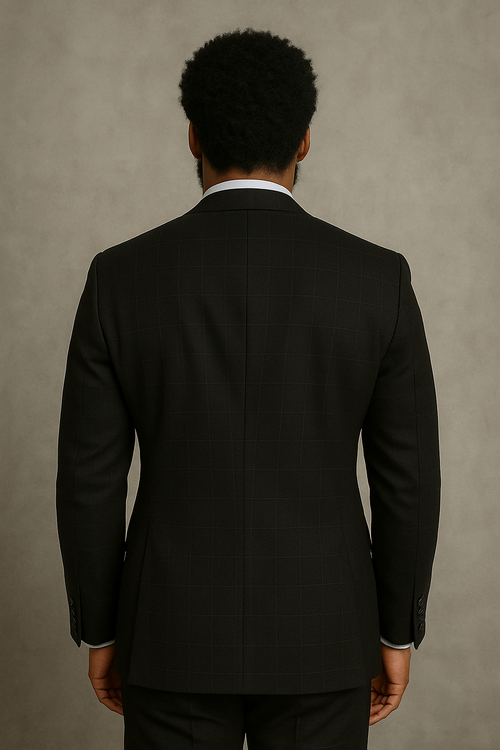 Modern Fit - Wool Suit - Italian Made Business Suit by Windowpane Texture Business Pattern Modern Fit Side Vented Men's 3 Piece 100% Wool Modern Fit Suit - Sharp Plaid Pattern