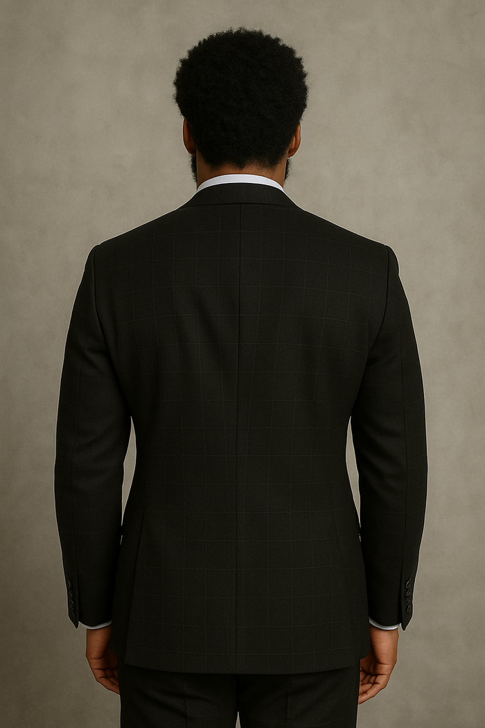 Modern Fit - Wool Suit - Italian Made Business Suit by Windowpane Texture Business Pattern Modern Fit Side Vented Men's 3 Piece 100% Wool Modern Fit Suit - Sharp Plaid Pattern