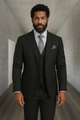 Wool Suit - Italian Made Business Suit by Windowpane Texture Business Pattern Modern Fit Side Vented Men's 3 Piece 100% Wool Modern Fit Suit - Sharp Plaid Pattern