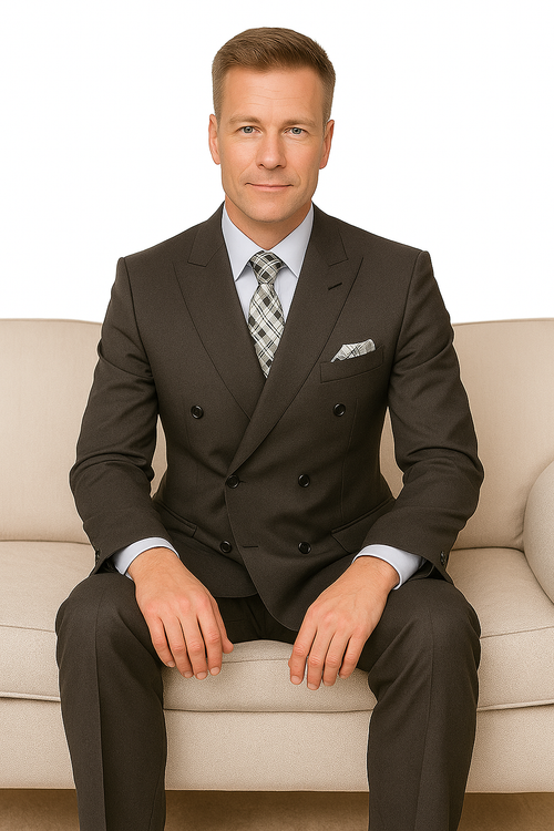 Mens Classic Wool Double Breasted Suit in Black