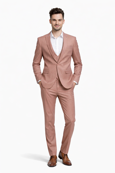 Cheap Priced Suit - Men's Slim Fit One Button Peak Lapel Low Cut Double Breasted Vest Wedding Peach Suit Peach Prom 2026 Suits