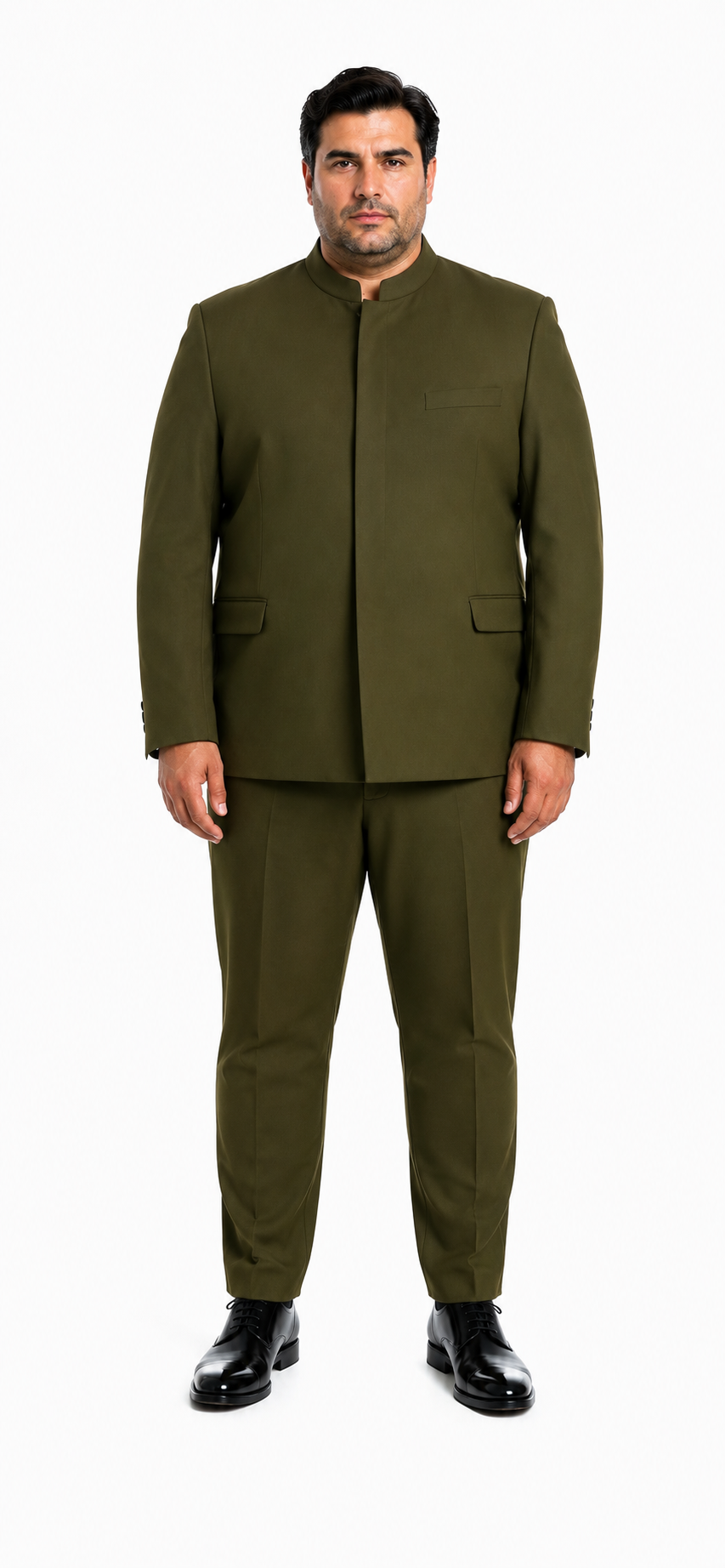 Cheap Priced Suit  - Mens Mandarin Banded Collar French Front Green Suit