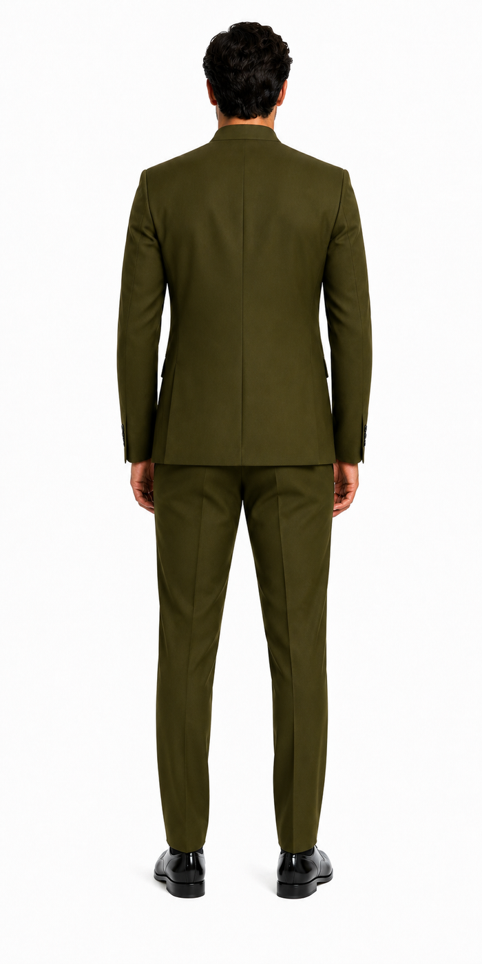 Cheap Priced Suit  - Mens Mandarin Banded Collar French Front Green Suit