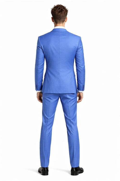 Cheap priced Suit - Men's One Button Peak Lapel Skinny Wedding & Prom 2026 Blue Suit With Lowcut Vest