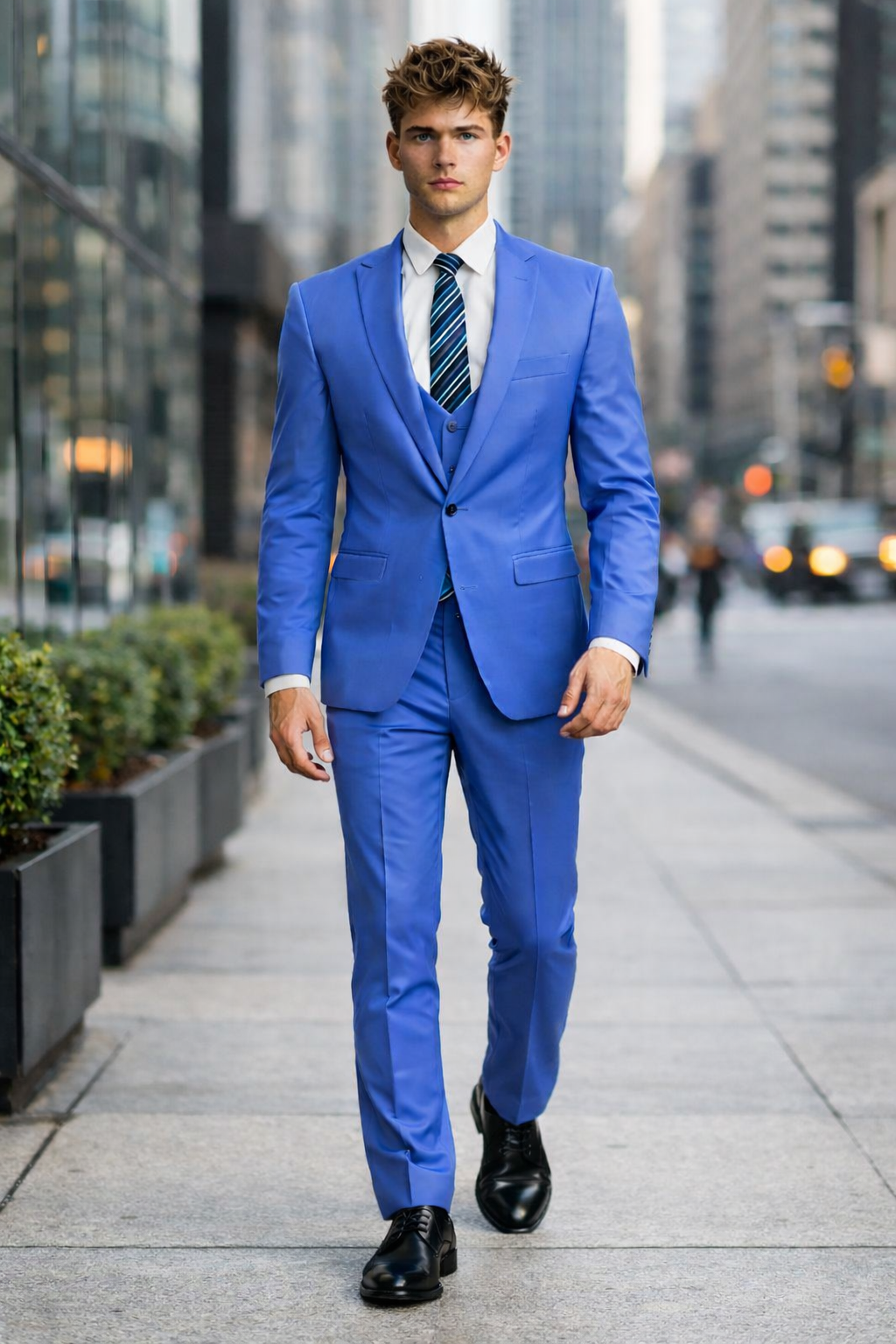 Cheap priced Suit - Men's One Button Peak Lapel Skinny Wedding & Prom 2026 Blue Suit With Lowcut Vest - 38 Short Jacket+32 Waist Adjustable 28to34)(Height: 5 4 to5 7 )(Neck  15-16.5)S-M)