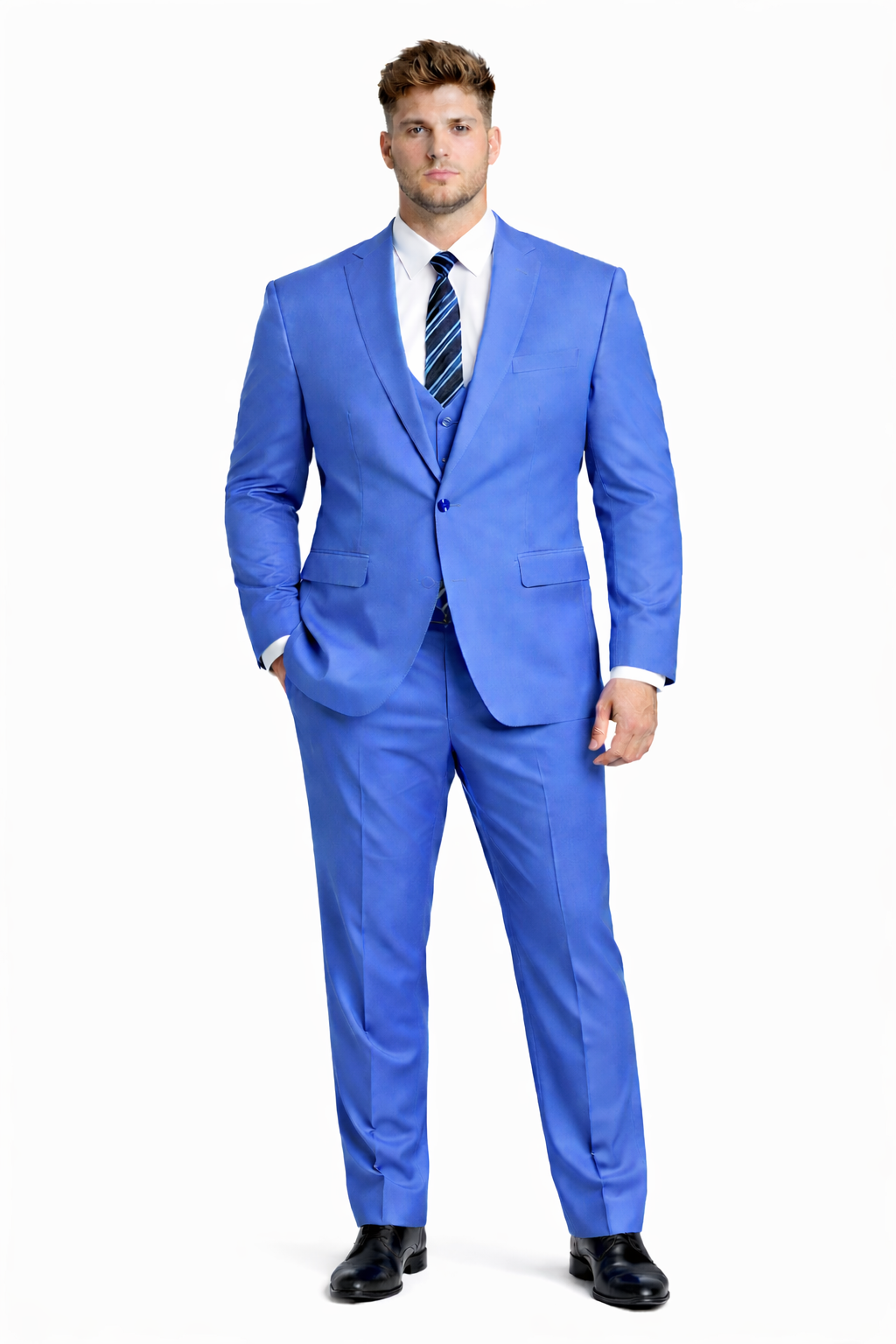 Cheap priced Suit - Men's One Button Peak Lapel Skinny Wedding & Prom 2026 Blue Suit With Lowcut Vest - 38 Short Jacket+32 Waist Adjustable 28to34)(Height: 5 4 to5 7 )(Neck  15-16.5)S-M)