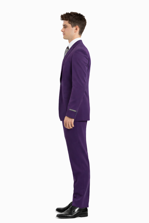 Cheap priced Suit  - Men's One Button Peak Lapel Skinny Wedding & Prom 2026 Eggplant Suit With Lowcut Vest