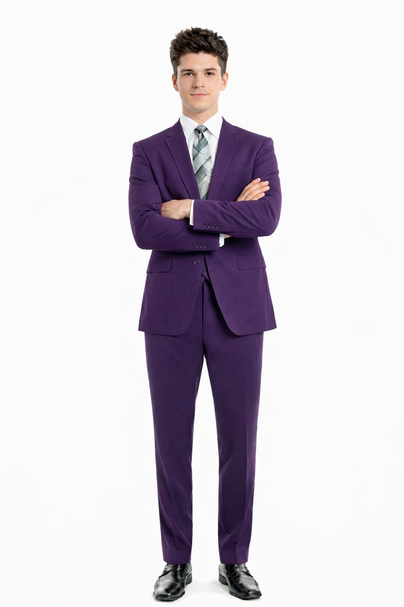 Cheap priced Suit  - Men's One Button Peak Lapel Skinny Wedding & Prom 2026 Eggplant Suit With Lowcut Vest