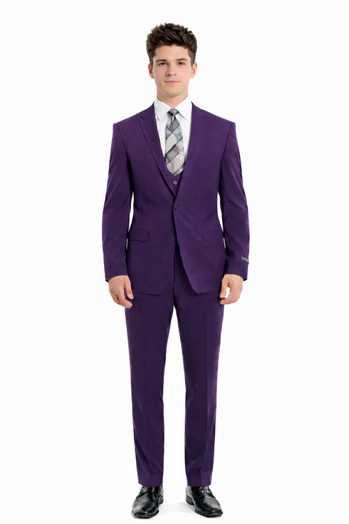 Cheap priced Suit  - Men's One Button Peak Lapel Skinny Wedding & Prom 2026 Eggplant Suit With Lowcut Vest