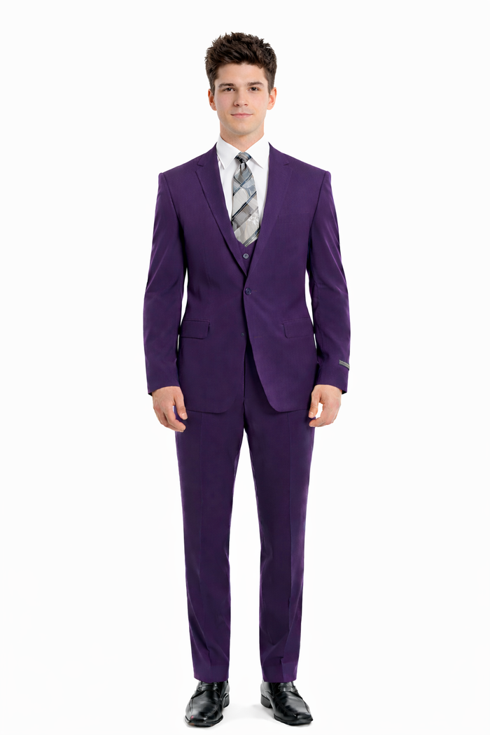 Cheap priced Suit  - Men's One Button Peak Lapel Skinny Wedding & Prom 2026 Eggplant Suit With Lowcut Vest
