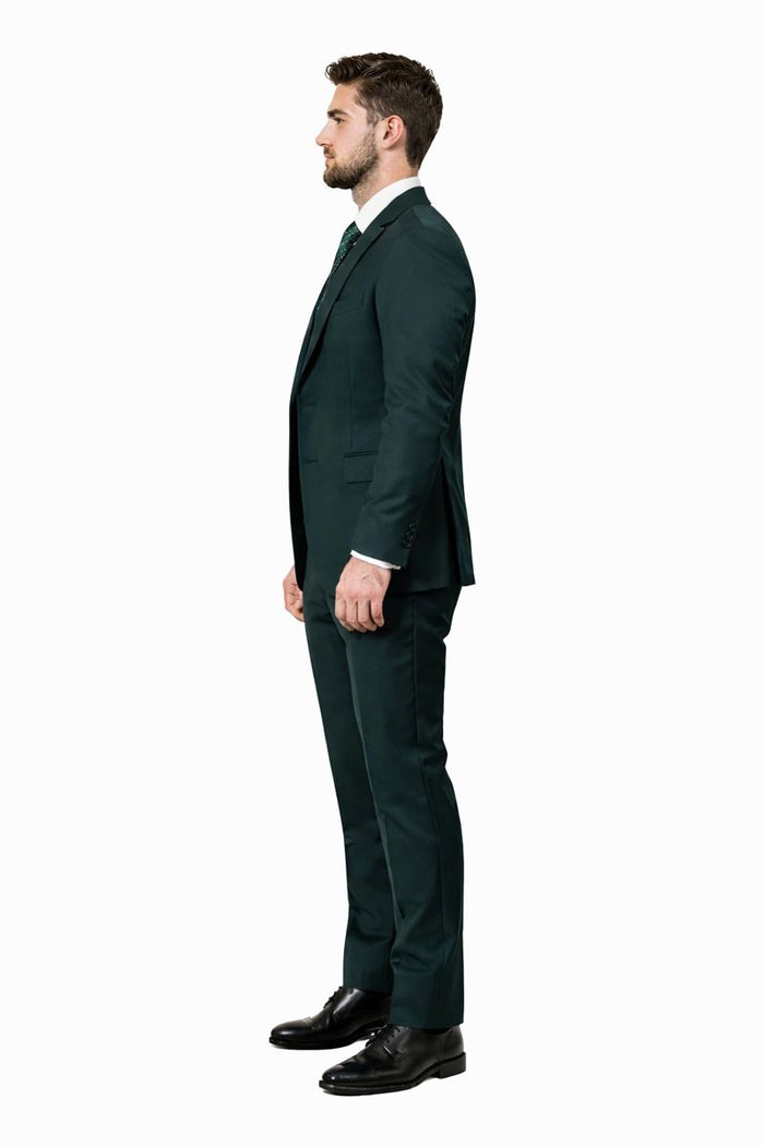 Cheap Priced Suit - Men's One Button Peak Lapel Skinny Wedding & Prom 2026 Hunter Green Suit With Lowcut Vest Green Prom 2026 Suits