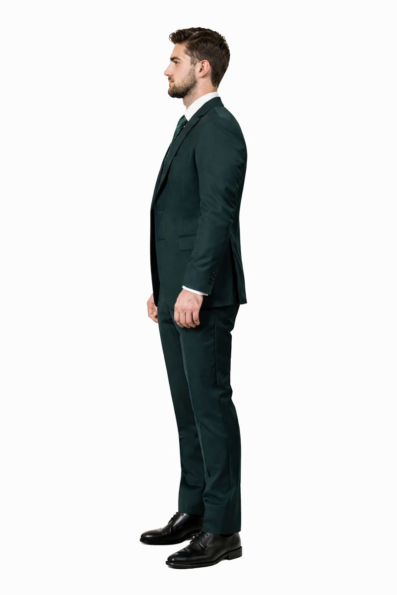 Cheap Priced Suit - Men's One Button Peak Lapel Skinny Wedding & Prom 2026 Hunter Green Suit With Lowcut Vest Green Prom 2026 Suits