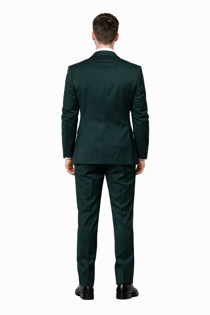 Cheap Priced Suit - Men's One Button Peak Lapel Skinny Wedding & Prom 2026 Hunter Green Suit With Lowcut Vest Green Prom 2026 Suits
