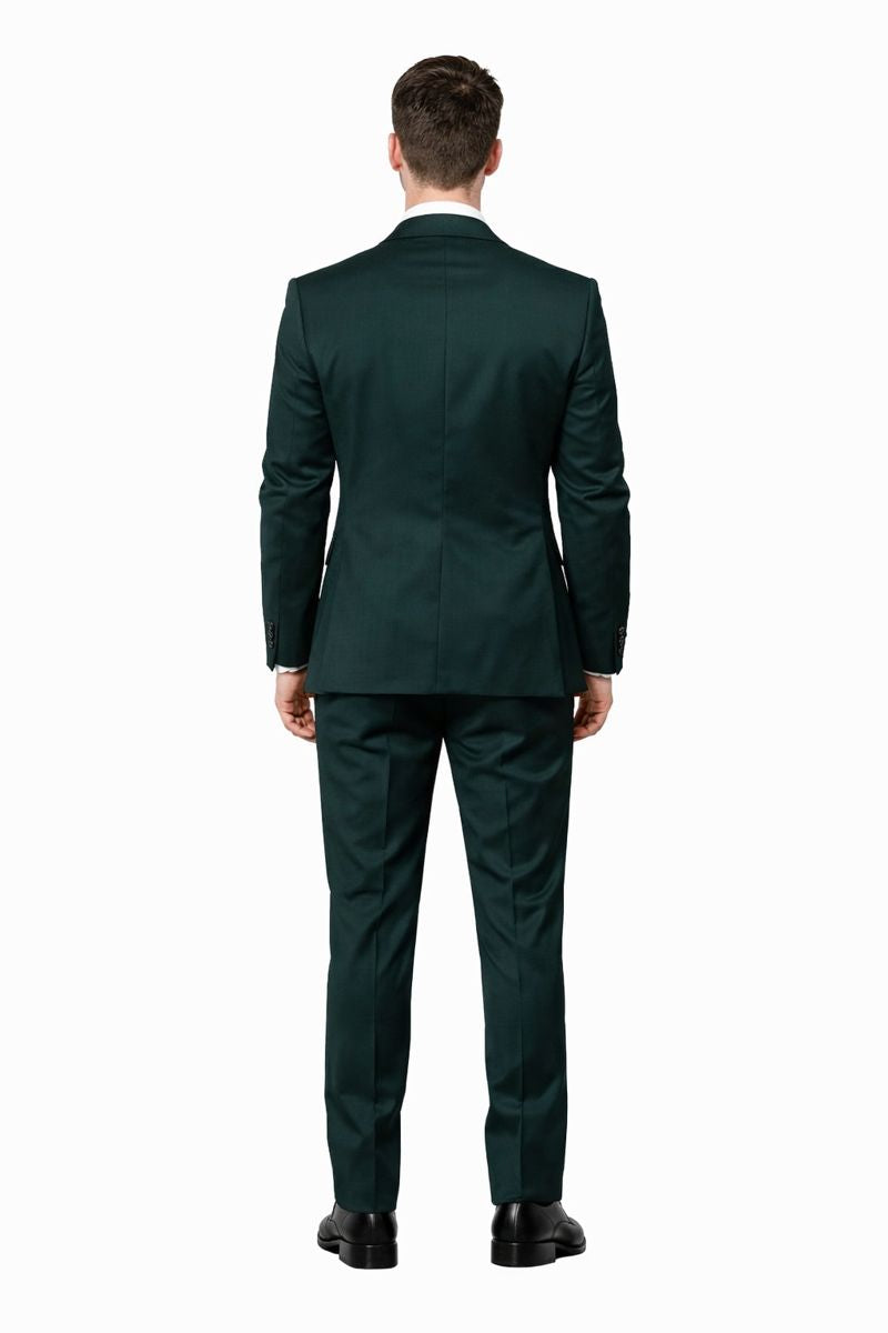 Cheap Priced Suit - Men's One Button Peak Lapel Skinny Wedding & Prom 2026 Hunter Green Suit With Lowcut Vest Green Prom 2026 Suits