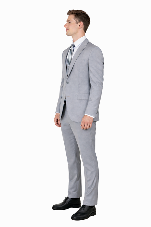 Cheap priced Suit  - Men's One Button Peak Lapel Skinny Wedding & Prom 2026 Light Grey Suit With Lowcut Vest