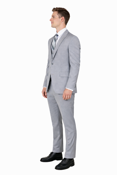 Cheap priced Suit  - Men's One Button Peak Lapel Skinny Wedding & Prom 2026 Light Grey Suit With Lowcut Vest
