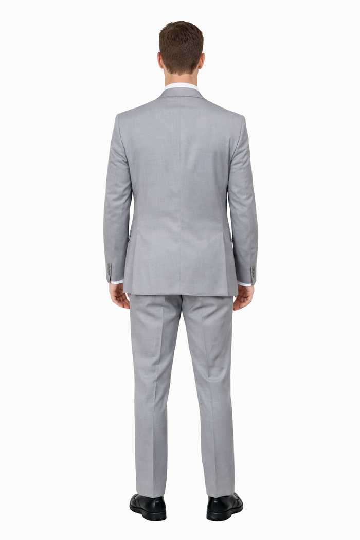 Cheap priced Suit  - Men's One Button Peak Lapel Skinny Wedding & Prom 2026 Light Grey Suit With Lowcut Vest