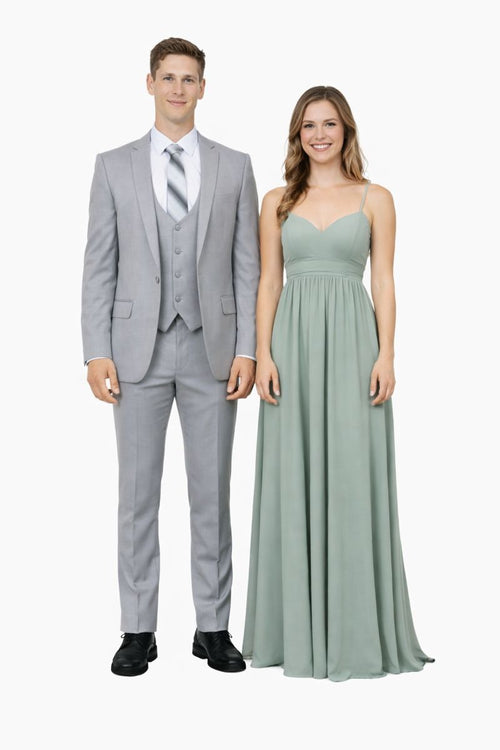 Cheap priced Suit  - Men's One Button Peak Lapel Skinny Wedding & Prom 2026 Light Grey Suit With Lowcut Vest