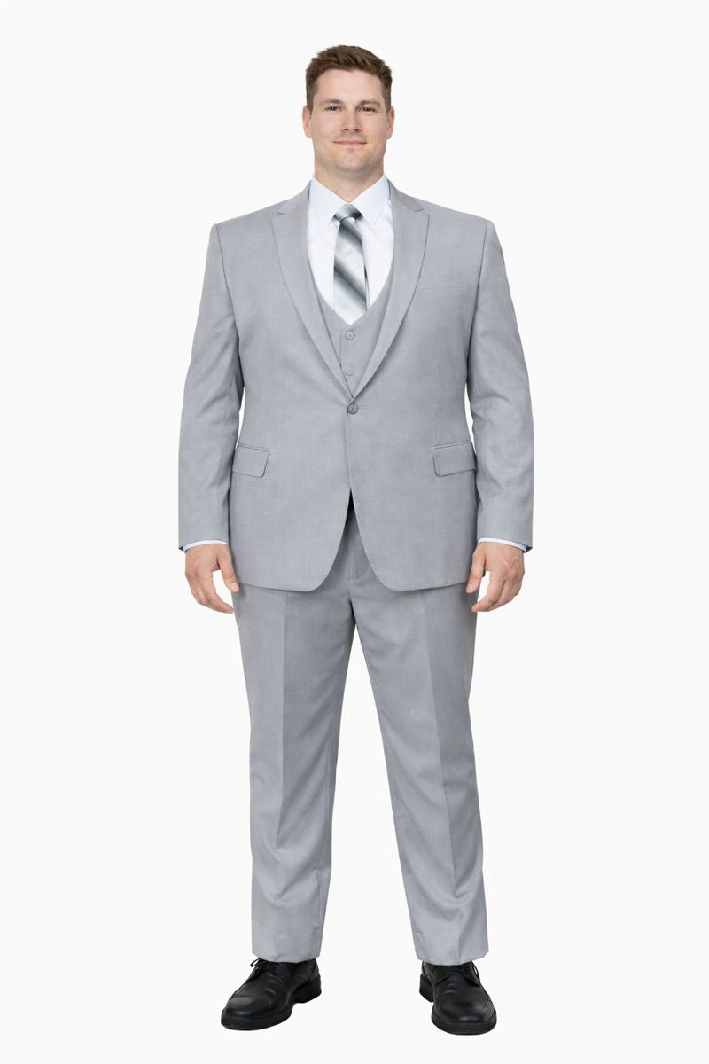 Cheap priced Suit  - Men's One Button Peak Lapel Skinny Wedding & Prom 2026 Light Grey Suit With Lowcut Vest