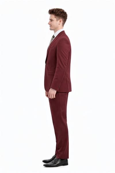 Cheap priced Suit  - Men's One Button Peak Lapel Skinny Wedding & Prom 2026 Red Suit With Lowcut Vest