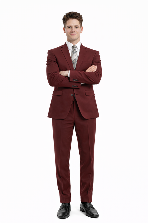 Cheap priced Suit  - Men's One Button Peak Lapel Skinny Wedding & Prom 2026 Red Suit With Lowcut Vest