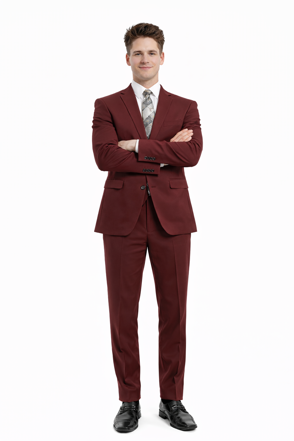 Cheap priced Suit  - Men's One Button Peak Lapel Skinny Wedding & Prom 2026 Red Suit With Lowcut Vest