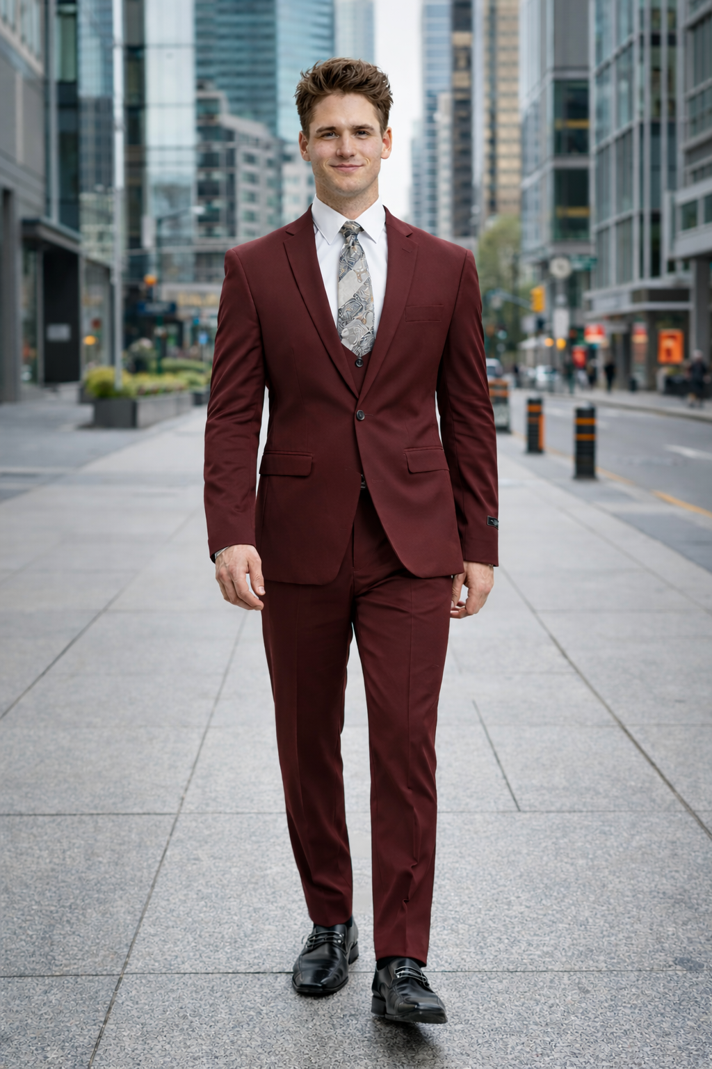Cheap priced Suit  - Men's One Button Peak Lapel Skinny Wedding & Prom 2026 Red Suit With Lowcut Vest