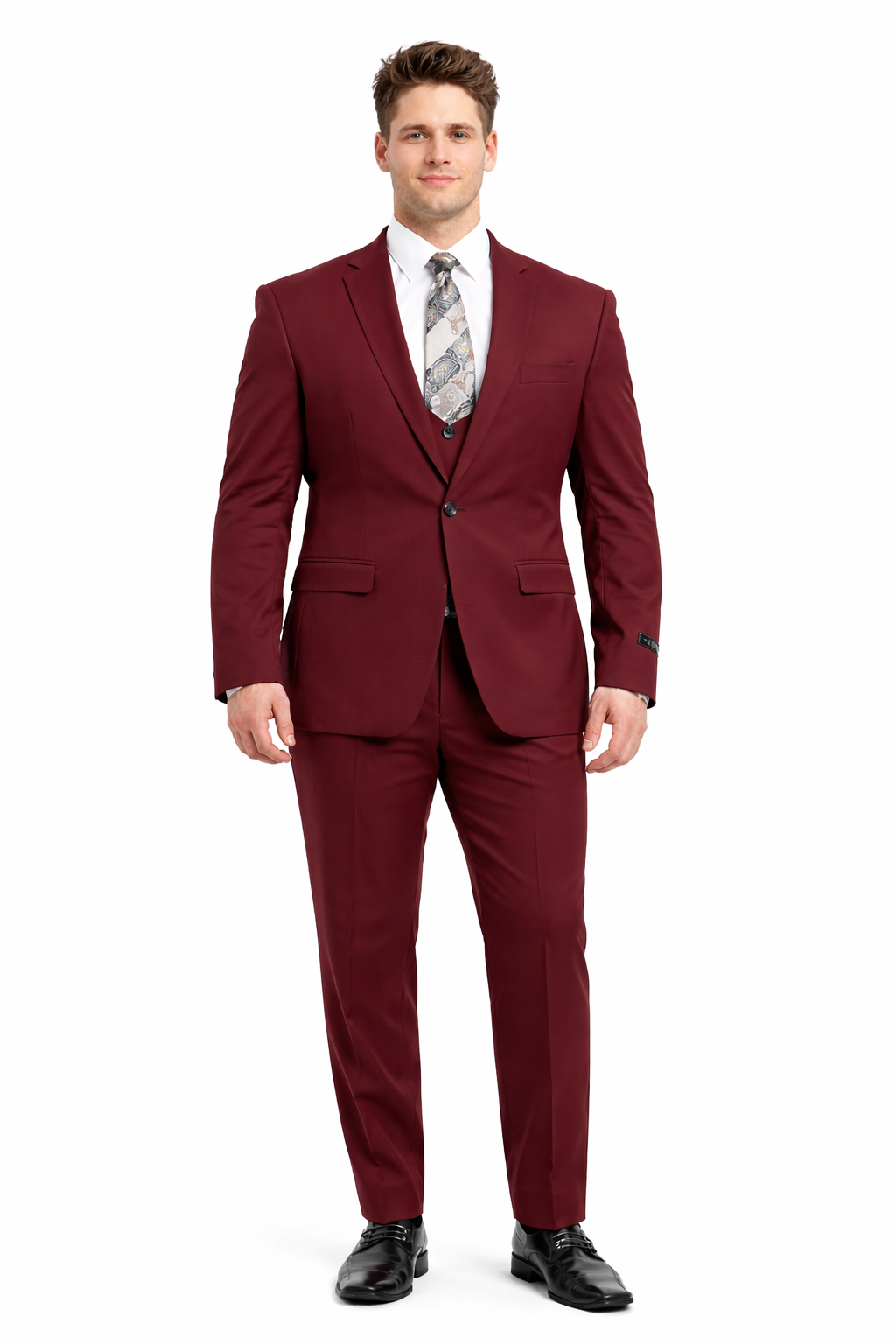 Cheap priced Suit  - Men's One Button Peak Lapel Skinny Wedding & Prom 2026 Red Suit With Lowcut Vest