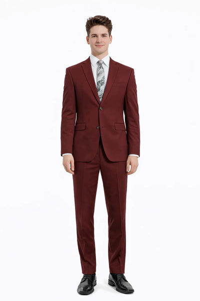 Cheap priced Suit  - Men's One Button Peak Lapel Skinny Wedding & Prom 2026 Red Suit With Lowcut Vest