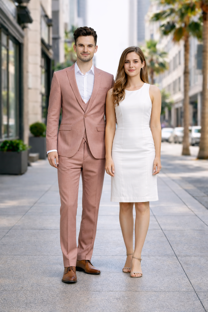 Cheap Priced Suit - Men's Slim Fit One Button Peak Lapel Low Cut Double Breasted Vest Wedding Peach Suit Peach Prom 2026 Suits