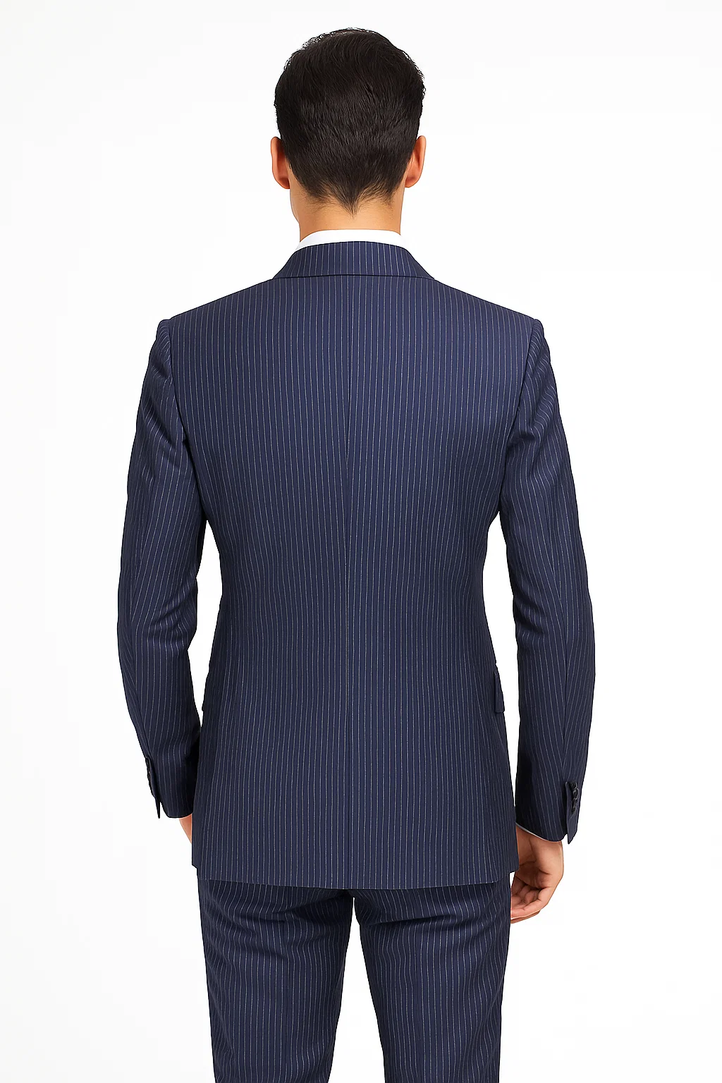Suits With Baggy Pleated Pants - Wide Leg Pants 100% Wool - Classic Fit in Navy with White Pinstripe Color by Rossiman - 38 Regular