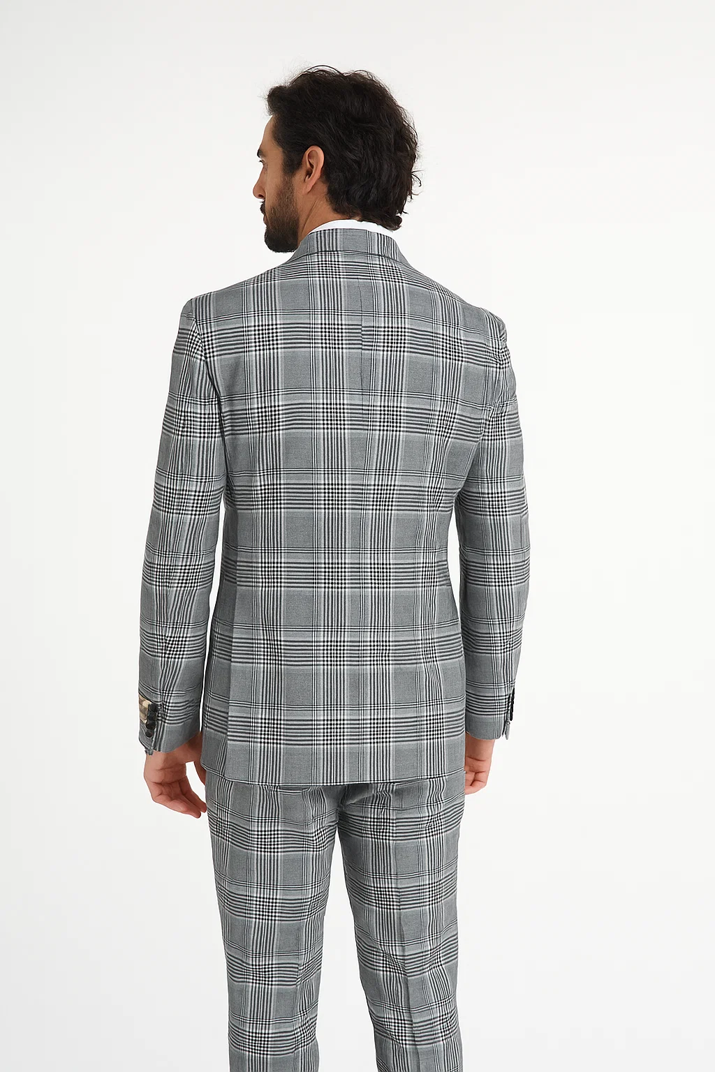 Suits With Baggy Pleated Pants - Wide Leg Pants 100% Wool - Classic Fit in Black and White Plaid Color by Rossiman - 38 Regular