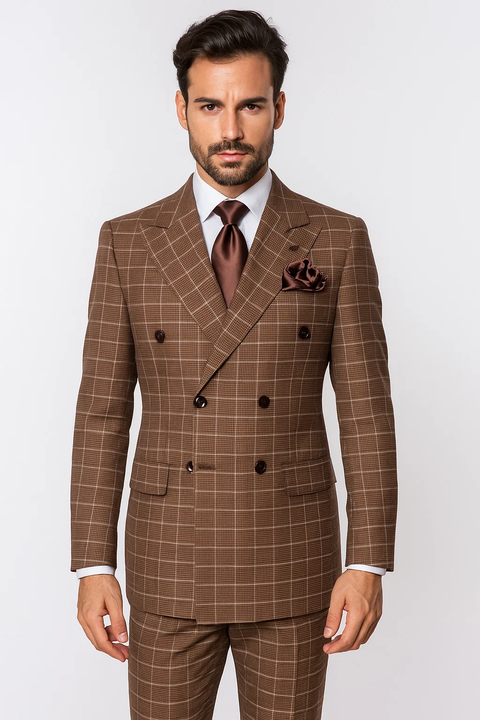 Classic Fit in Brown Plaid Color by Rossiman