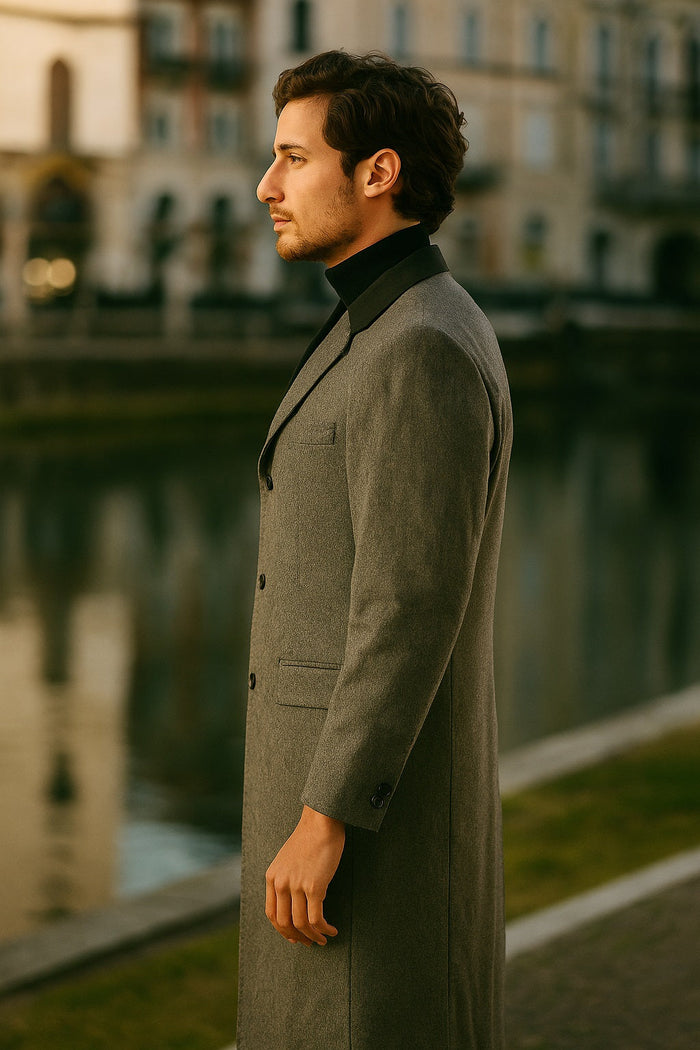 Herringbone Wool & Cashmere Chesterfield Overcoat â€“ 1920s Full Length